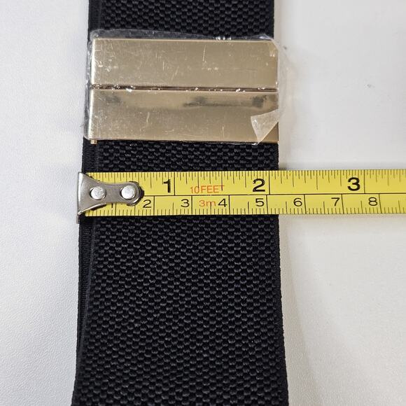Women's Black Belt Elastic Stretch Belt w Gold Buckle Cinch Stretch Waistband - Picture 4 of 6